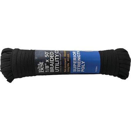 All-Source 1/8 In. x 50 Ft. Black Braided Polypropylene Paracord 767094